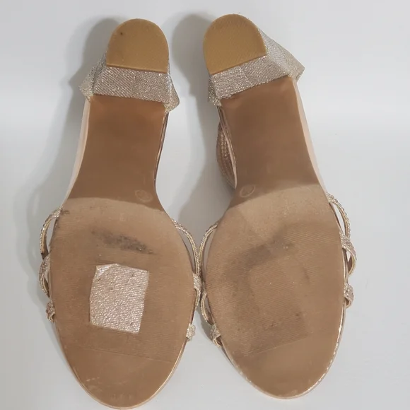 David's Bridal Champagne Rhinestones Gold Strappy Heels Women's Size 8 - Picture 8 of 10